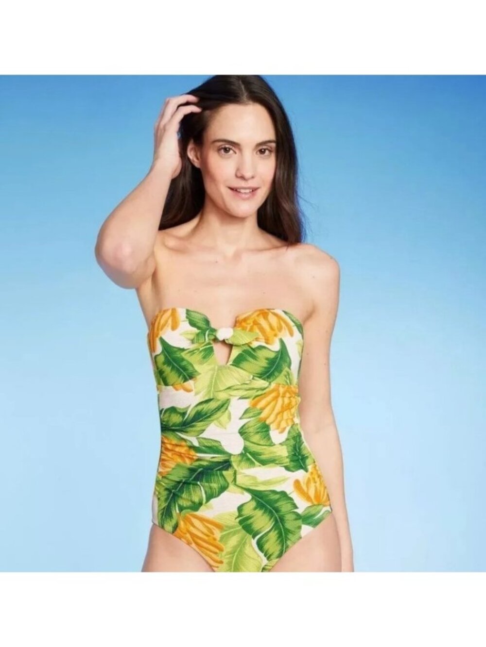 Women's Banana Print Pique Bandeau Full Coverage One Piece Swimsuit Kona Sol S
